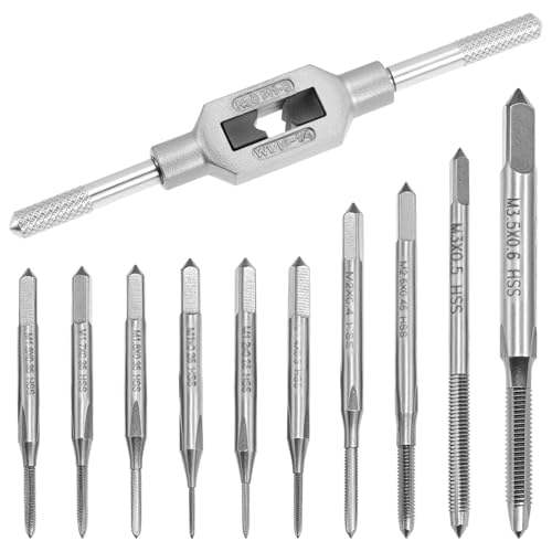 QWORK® Jeu de 10 jeu de tarauds métriques HSS M1-M3.5 avec cléà taraud réglable - Outil de taraudage professionnel pour métaux tendres, bois et plastique