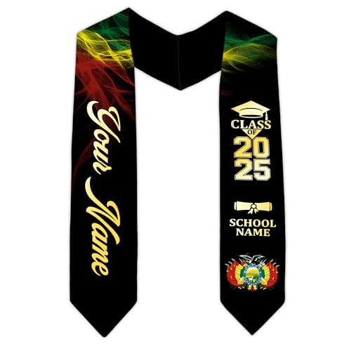 MonkeyVan Personalized Bolivia Graduation Stole, Bolivian Graduation Sash, Bolivia Flag Graduation Stole, Class of 2025 M53
