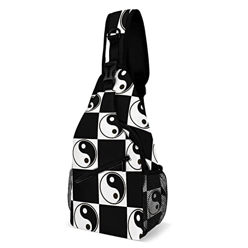 NAWFIVE Yin Yang Symbol - Mochila cruzada para el hombro, color negro y blanco, ajustable, ligera, para viajes, senderismo, casual, para hombres y mujeres, estilo-12, 38x20cm