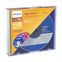 Philips CD-RW Rohlinge High-Speed (700 MB / 80 Minuten, 4-12x Speed, 5 Stück Colored Slim Case, rewritable / überschreibbar)