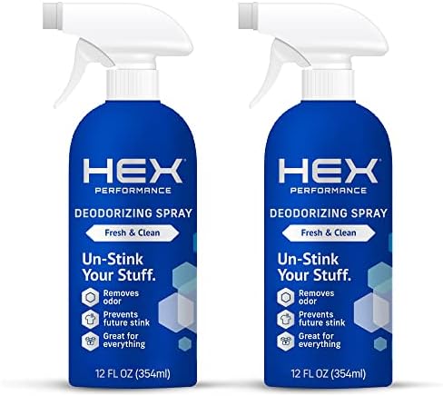 HEX Performance Deodorizing Spray, Fresh & Clean, 12oz (Pack of 2) - Awesome for Shoes, Gear & Workout Mats
