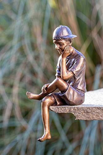 IDYL Bronze-Skulptur Junge mit Einer Kappe | 19x8x6 cm | Kinderfigur...