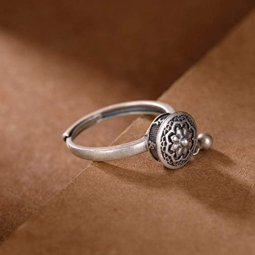 Bague mantra bouddhiste en argent S925 rétro et ajustable - 7