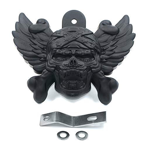 Httmt Mt246-010- Black Skull Zombie With Wing Cross Bone Horn Cover Compatible With 1992-2005 2006 2007 2008 2009 2010 2011 2012 2013 2014-2020 Harley With Side Mount"Cowbell" And All V-Rod's #TOP11