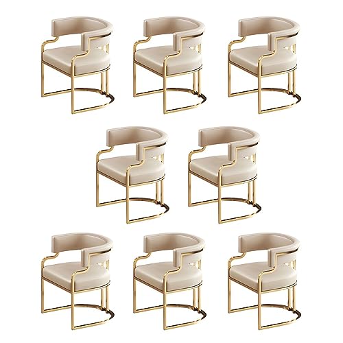 FYZLOIPU Juego De 8 Sillones Modernos Tapizados De Respaldo Bajo con Asientos De Piel Sintética Y Patas De Latón En Color Canela. Ideales para Cocina, Comedor O Tienda De Té con Lec,