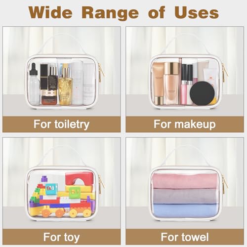 Image of Wedama TSA Approved Toiletry Bag, 3 Pack Clear Makeup Bags with Handles, Quart Size PVC Clear Cosmetic Bags for Women and Men, Carry on Airport Airline Compliant Bag, White