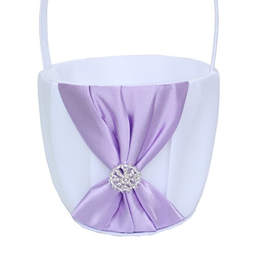 Flower Girl Basket With Satin Ribbon And Rhinestones 5X8.5 Inch For Rustic Wedding Shower Ceremony Party-Lavender #TOP1