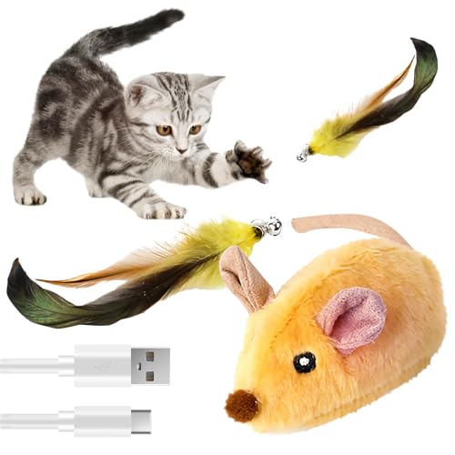 OneNine Katzenspielzeug Elektrisch Spielmaus, Katzenspielzeug Maus, Elektrisches Katzen Spielzeug Mit Federschwanz, Cat Toys, Spielzeug Katze mit USB...