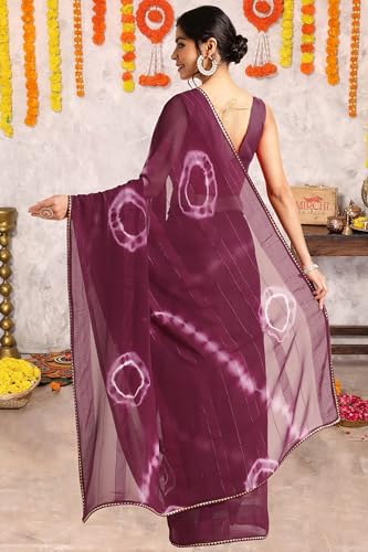 Image of MIRCHI FASHION Women Saree Shibori Print Chiffon | Elegant Festive and Functional Sari for All-Day Comfort with Matching Blouse