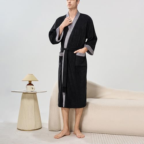 Fleece Bathrobes for Men Soft Lounge House Coat with Pockets Cozy Loungewear Robes Fuzzy Warm Spa Sleep Robe3
