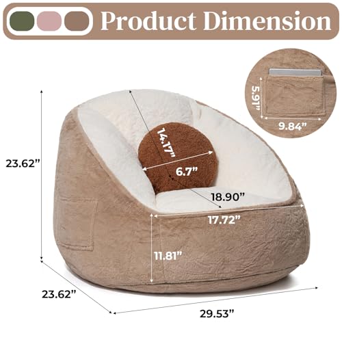 HOMMPA 3FT Bean Bag Chair with Pocket Faux Rabbit Fur Bean Bag for Teens & Kids Comfy Lounge Lazy Floor Sofa Accent Chair for Living Room, Bedroom,Dorm,Coconut Brown — view 2