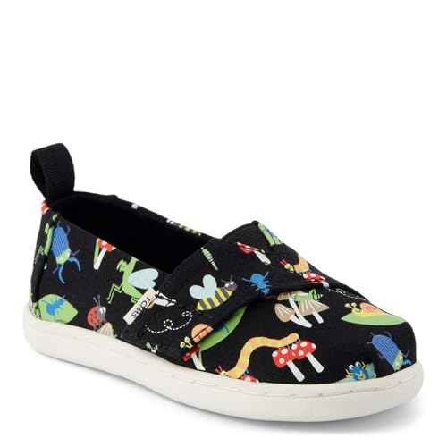 Toms Boy's Classic Alpargata Loafer Flat, Black Glow in The Dark Bugs, 8 UK Child