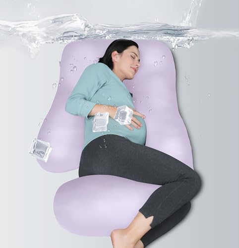 Image of MOON PARK Pregnancy Pillows for Sleeping - U Shaped Full Body Maternity Pillow with Removable Cover - Support for Back, Legs, Belly, HIPS - 65 Inch - Purple - Cooling Cover