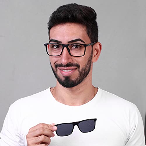 Armação De Grau Óculos De Sol Quadrado Masculino Clip On Polarizado