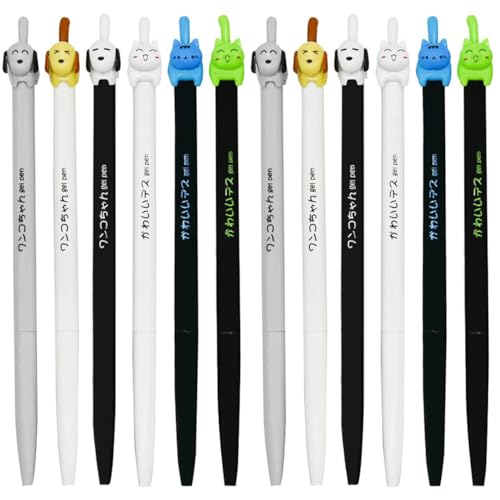 Maydahui 12 Pcs Cute Cat Dog Tail Clicker Retractable Pen Novelty Japanese Little Kitten Rollerball Pens Black Ink For Cat Lovers Student Shcool Office Supplies Stationery Party Favors