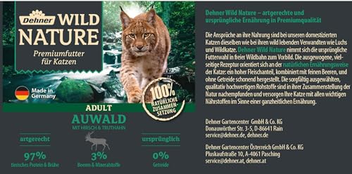 Dehner Wild Nature karma dla kotów Auwald, mokra karma bez zbóż/bez cukru, dla dorosłych kotów, jeleni/indyka, puszka 6 x 400 g (2,4 kg)