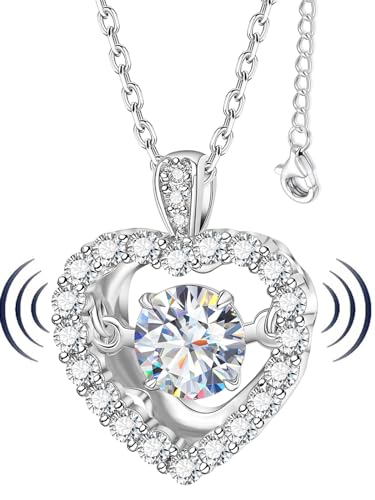 Diamond Floating Necklace for Women,1Carat Moissanite Dancing Heart Pendant,Lab Diamond Heart Jewelry Love You Necklace Gift for Mother's Day Wife Mom - Main Image