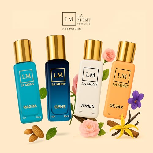 Image of LAMONT Unisex Perfume Gift Set | Pack of 4 (4x20ml) | Long Lasting EDP | GENE, DEVAX, JONEX & RAGRA | Fruity, Woody, Musky | Day & Evening Fragrance for Men & Women