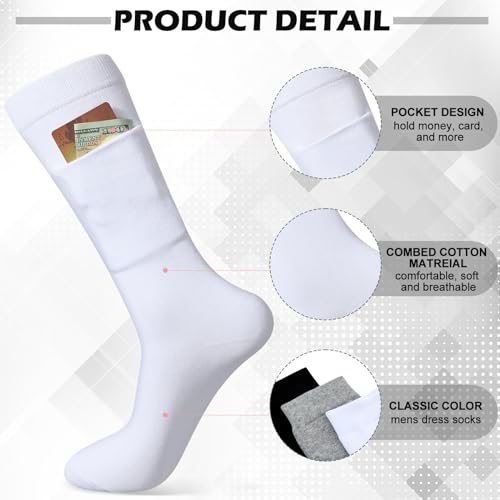 Shihanee 3 Pairs Mens Novelty Pocket Dress Socks Wallet Crew Socks with Hidden Pockets for Traveling, Hiking, Cycling, Working4