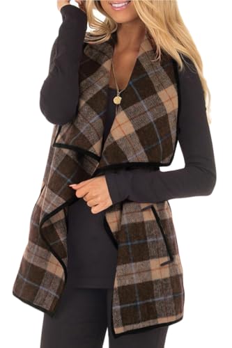 Image of YACUN Women Plaid Vest Lapel Open Front Sleeveless Cardigan