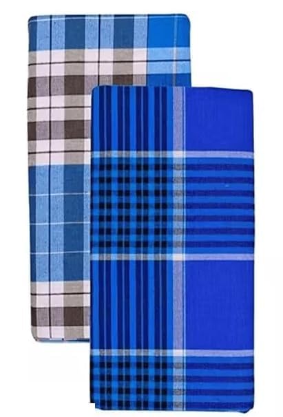 Pure Cotton Checkered Lungi for Men | Ready to Wear Multicolor Checked Lungis | 2.00–2.10 Mtrs | Washable & Maintenance Free Fabric | Random Designs & Colors | Set of 2 | Blue-image-31