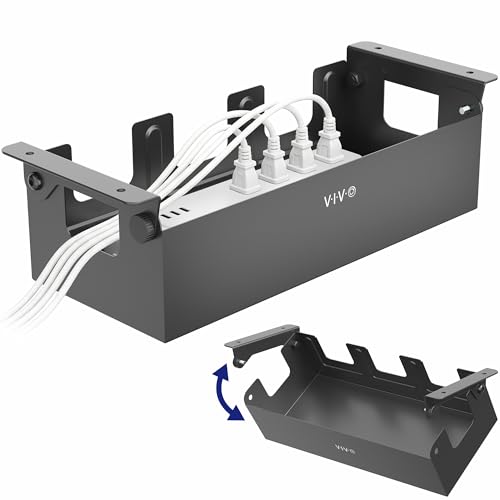 VIVO Flip-Open 16 inch Under Desk Cable Management Holder Under Standing Desk Steel Cord and Power Strip Organizer Black Desk-ACCBM1