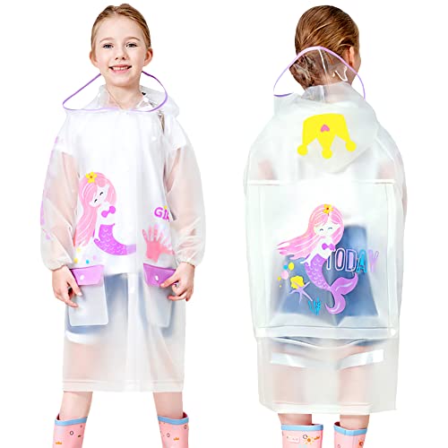 Kids Rain Coat For Girls Boys Cartoon Mermaid Toddler Rain Wear Children Transparent Raincoat Jacket Poncho 4Xl Size 13-14 Years #TOP10