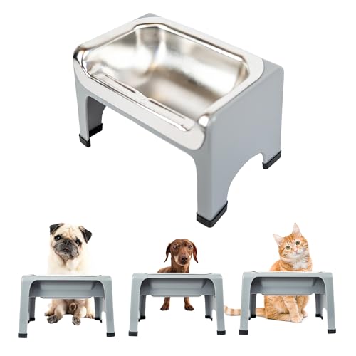Fluff Trough 7.25 Inch Tall Elevated Dog Bowls for Medium & Small Dogs Stainless Steel Raised Dog Bowl with Stand Holds 2 Cups of Pet Food Vet Recommended Dishwasher Safe Dog Feeder Station