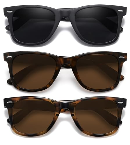 MEETSUN Retro Polarized Sunglasses for Women Men Classic Mirror Lens Driving Sun Glasses 3 Pack Black Tortoise Brown