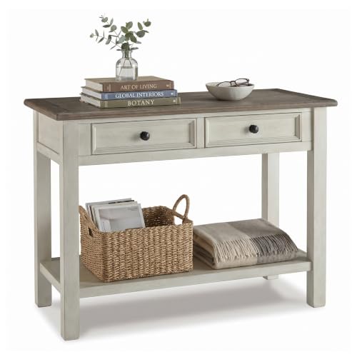 Signature Design by Ashley Bolanburg Sofa Table, Two‑Tone Wood Console With Drawers, Antique Finish With Metal Hardware, Ideal for Entryway or Living Room Display, Antique White