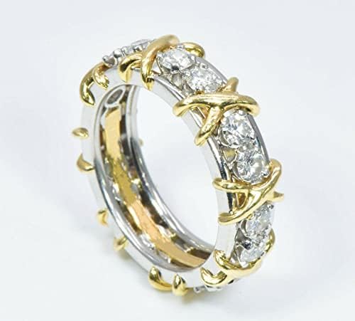 2.00 Cttw Round Shape White Cubic Zirconia Prong Setting Wedding Engagement OX Band Two Tone Ring In 14K White Gold Plated 925 Sterling Silver