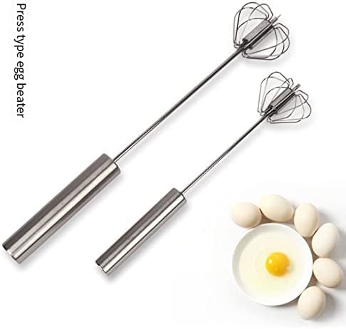 Frullino per Le Uova Rotante in Acciaio Inossidabile Frullino per Le Uova per Crema semiautomatico Strumento per la Cottura del frullino per Le Uova Manuale per Uso Domestico (35,7 * 7 cm)