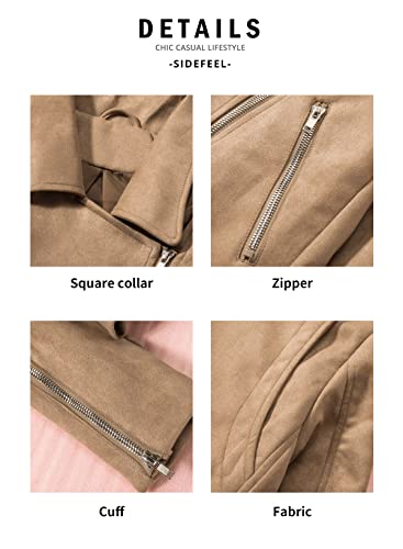 Blibea Women's Casual Suede Motorcycle Jacket Notch Collar Zipper Slim Short Biker Warm Coats Large Khaki #TOP3