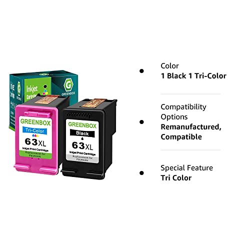 Greenbox Remanufactured 63Xl High Yield Ink Cartridge Combo Pack Replacement For Hp 63Xl 63 Xl Officejet 3830 5255 5258 Envy 4520 4512 4513 4516 Deskjet 1112 1110 3630Printer Ink(1 Black 1 Tri-Color) #TOP6