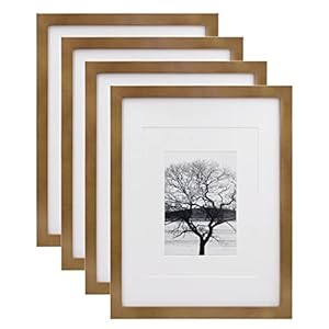 Egofine 11×14 Picture Frames 4 Pack Display Pictures 5×7/8×10 with Mat or 11×14 Without Mat Made of Solid Wood Covered by Plexiglass for Table Top Display and Wall Mounting Photo Frame, Light Brown