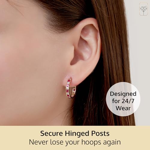 Small Solid 14K Gold Huggie Earrings for Women with White, Pink and Red CZs | Hypoallergenic Cubic Zirconia Hoops with Diamond Cut in 11MM, 14MM and 18MM by MAX + STONE3