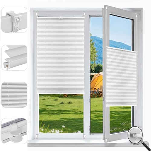 Easy Install Day and Night Rollo 60 x 90 cm ohne Bohren, Lichtfilterung und Verdunkelung, Doppelschattenspender für Fenster und Türen, Weiß