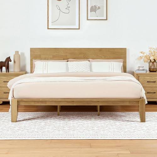 Softa King Japanese Joinery Bed Frame with Headboard, Solid Rubberwood, 1200 Lbs Heavy Duty Slats Support, FSC & SGS Certified, 15Min No-Tool Setup, Hidden Storage, USB-A/C Port, No Box Spring Needed