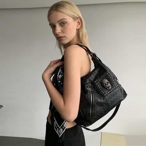Bolso hombro mujer cuero estampado calavera negro miniatura 2