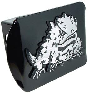 Texas Christian University TCU "Black with Chrome “Horned Frog” Emblem" College Sports Metal Trailer Hitch Cover Fits 2 Inch Auto Car Truck Receiver