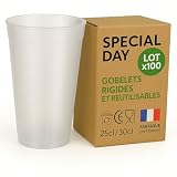 SPECIAL-DAY gobelet plastique dur reutilisable 30cl / 60cl rigide- Lot de 100,50,25 verres en Polypropylène dur - verre Couleur Givrée fabriqué en France (30clUPS, 100, unité)