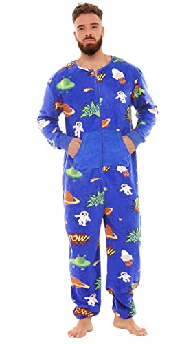Nikaro Men's Outer Space Galaxy Onesie Jumpsuit All in One Hooded Pyjamas (L-X) Blue