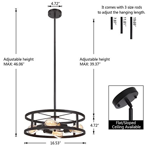 Heircido Semi Flush Mount Ceiling Light, Round Farmhouse Ceiling Light Fixtures, 16.53'' Matte Black Pendant Lighting For Kitchen Island, Dining Room, Hallway, Entryway (4 Lights) #TOP3