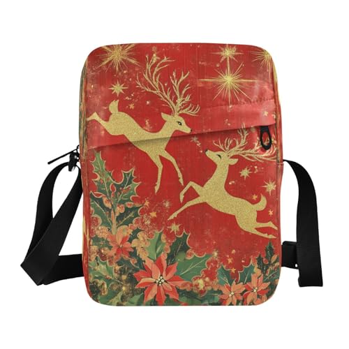 MCHIVER Small Messenger Bag Red Christmas Deer Crossbody Bag for Men Women Fanny Packs Purse for Outdoor Travel Work