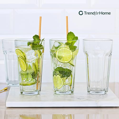 Foto von TREND FOR HOME Cocktailgläser Groß Trinkglas Caipirinha Gläser | 630 ml| Set von 6 | Cocktail Highball Wasser Glässerset XXL Tumblers Retro Design | Spülmaschinenfest | Kollektion Alva | Transparent
