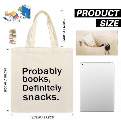 yuboo Book Tote Bag for Women, Canvas Tote Bag with Zipper Pocket, Double-Sided Literary Print, Reusable Book Lover Bag for Work Library Reading Teacher Gifts — view 5
