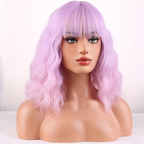 Perruque bouclée violet clair à rose pour changer de look sans teinture