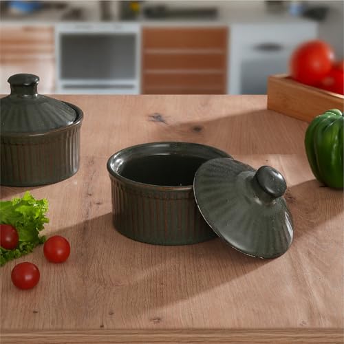 Image of Lifelong Butter Pot with Lid | Set of 2 | 300 ml Butter Keeper Crock | Ghee Pot Ceramic |Butter Jar Perfect for Kitchen &Dining Table & Storage |Ceramic Butter Dish Container (LLCRMBTP02, Olive Green)