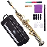 EASTROCK Bb Soprano Saxophone Straight Black Nickel Sax Instruments for Beginners Students Intermediate Players with Carrying Case,Mouthpiece,Pads,Reed,neck Strap,White Gloves