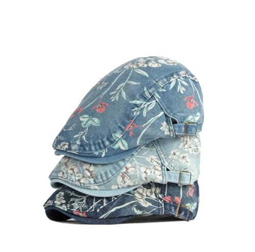 Image of Quanhaigou Unisex Denim Newsboy Hats Flat Ivy Gatsby Cabbie Driving Berets Hat Cotton Dad Cap for Men Women